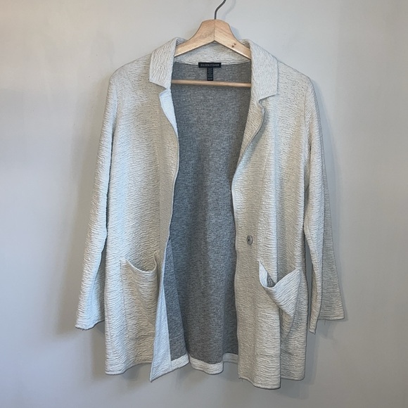 Eileen Fisher Notch Collar Jacket Textured Boxy Bracelet Length Sleeves SZ XS - Picture 4 of 7
